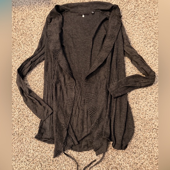 Knitted & Knotted Sweaters - Open-Front Lightweight Draped Cardigan - Charcoal